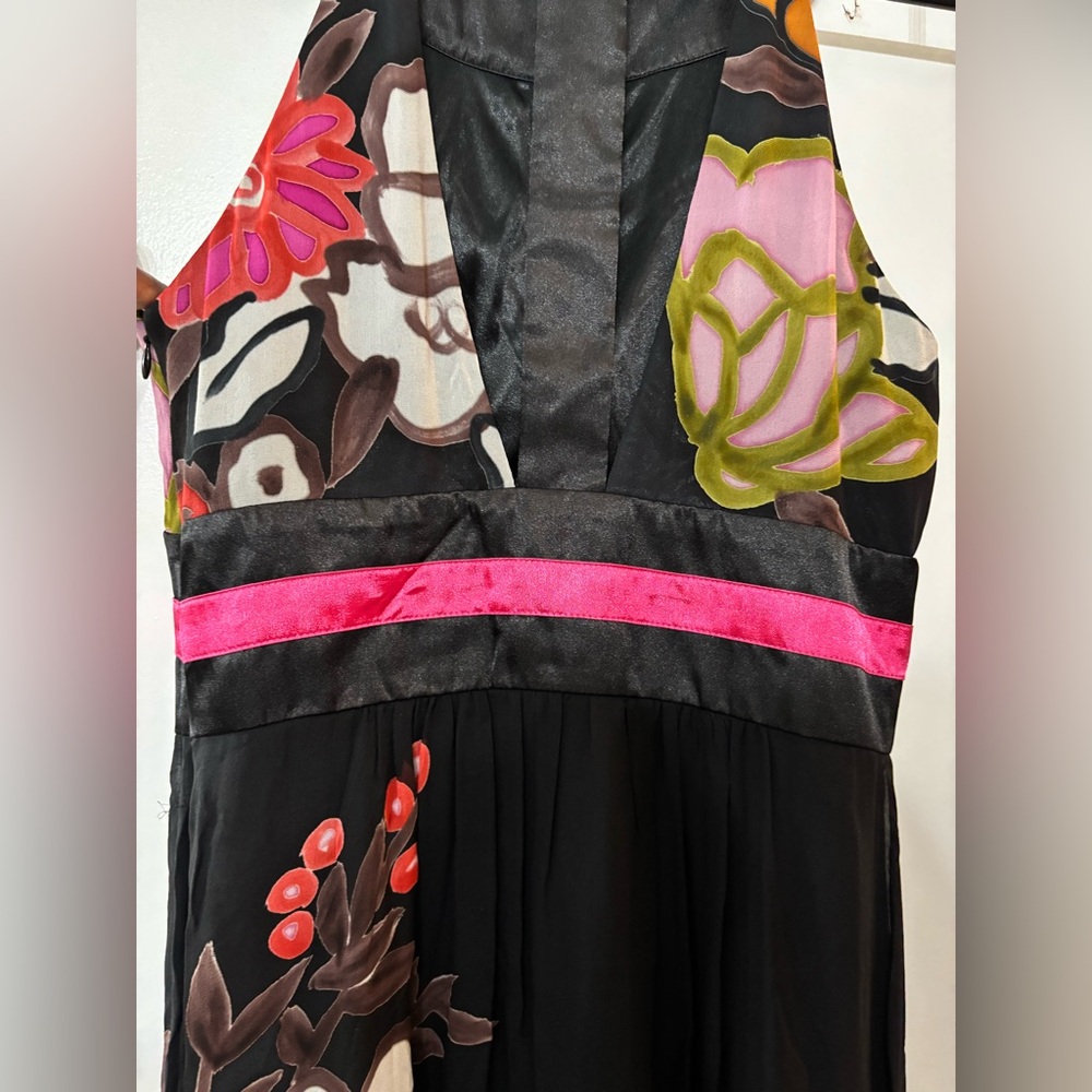 SUE WONG Women Sleeveless Silk Black Floral Print Long Maxi Dress Size 4 - Picture 7 of 16
